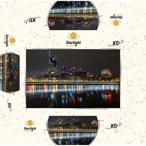 Nashville Skyline at Night - Reflections on the Cumberland River 100 Jigsaw Puzzle box 3D Modell