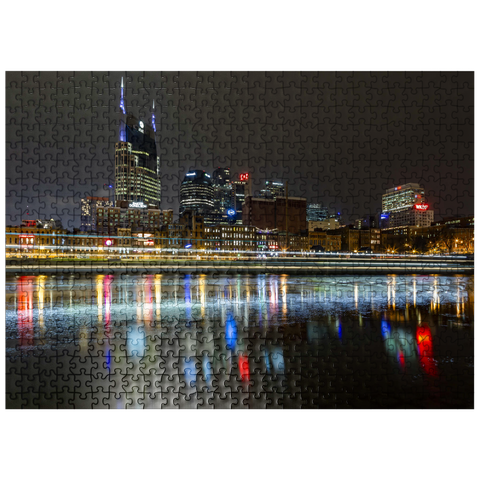 puzzleplate Nashville Skyline at Night - Reflections on the Cumberland River 500 Jigsaw Puzzle