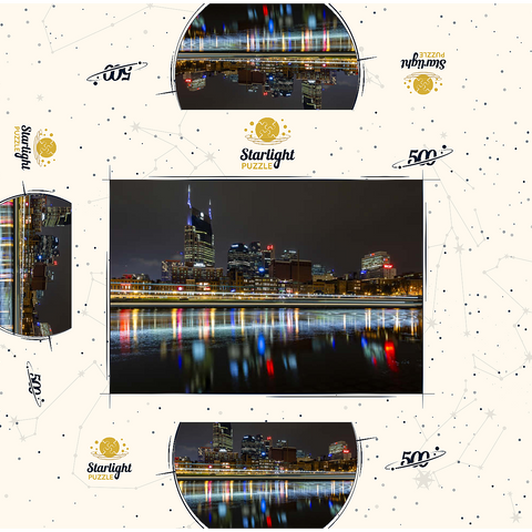 Nashville Skyline at Night - Reflections on the Cumberland River 500 Jigsaw Puzzle box 3D Modell
