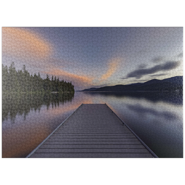 puzzleplate Montana Lake Dock at Dusk - Serene Forest Reflections 1000 Jigsaw Puzzle