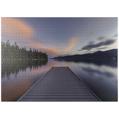 puzzleplate Montana Lake Dock at Dusk - Serene Forest Reflections 1000 Jigsaw Puzzle