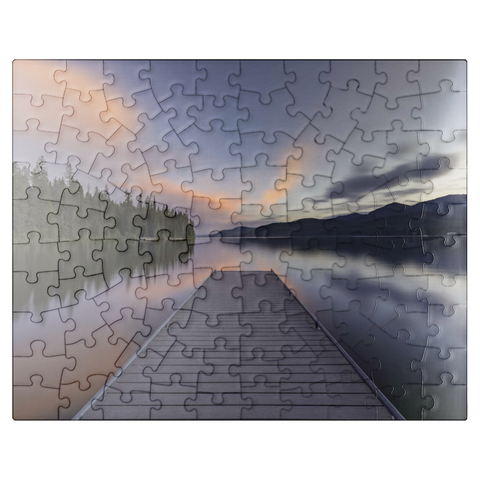 puzzleplate Montana Lake Dock at Dusk - Serene Forest Reflections 100 Jigsaw Puzzle