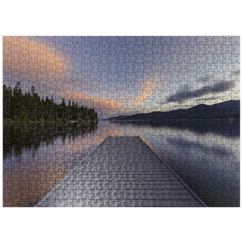 puzzleplate Montana Lake Dock at Dusk - Serene Forest Reflections 500 Jigsaw Puzzle