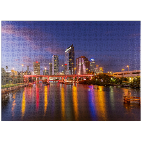 puzzleplate Tampa Skyline - Night Reflections on Hillsborough River 1000 Jigsaw Puzzle