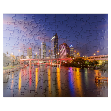 puzzleplate Tampa Skyline - Night Reflections on Hillsborough River 100 Jigsaw Puzzle