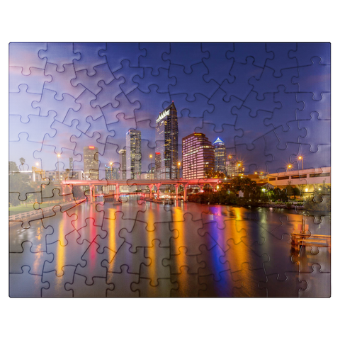 puzzleplate Tampa Skyline - Night Reflections on Hillsborough River 100 Jigsaw Puzzle