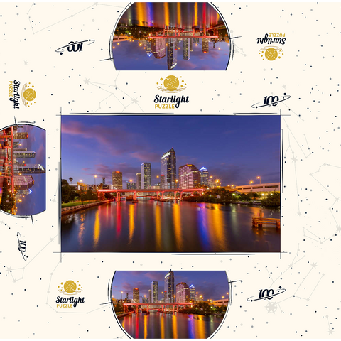 Tampa Skyline - Night Reflections on Hillsborough River 100 Jigsaw Puzzle box 3D Modell