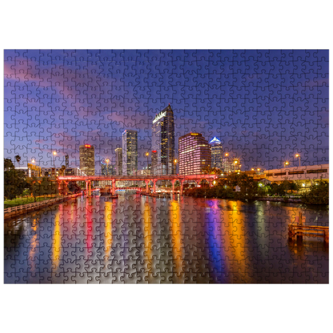 puzzleplate Tampa Skyline - Night Reflections on Hillsborough River 500 Jigsaw Puzzle