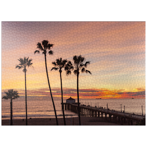 puzzleplate Manhattan Beach Pier - Sunset with Silhouetted Palms 1000 Jigsaw Puzzle