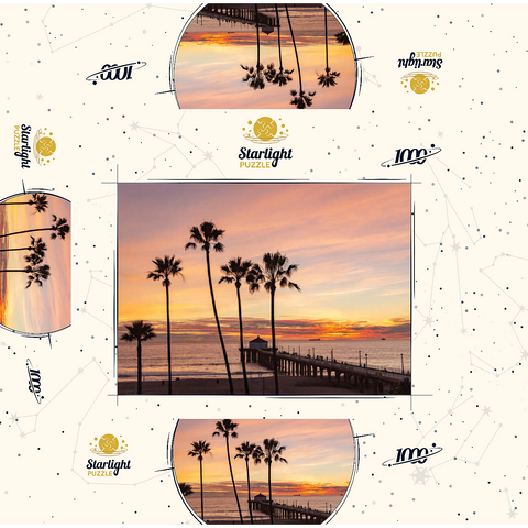 Manhattan Beach Pier - Sunset with Silhouetted Palms 1000 Jigsaw Puzzle box 3D Modell