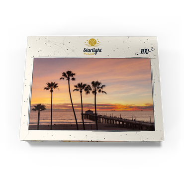 Manhattan Beach Pier - Sunset with Silhouetted Palms 100 Jigsaw Puzzle box view3