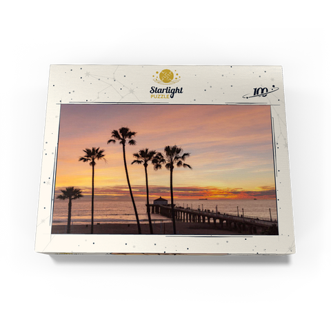 Manhattan Beach Pier - Sunset with Silhouetted Palms 100 Jigsaw Puzzle box view3
