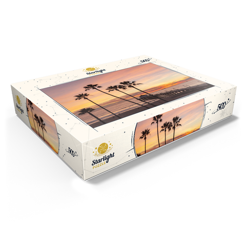 Manhattan Beach Pier - Sunset with Silhouetted Palms 500 Jigsaw Puzzle box view1