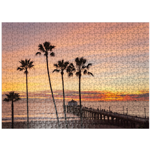 puzzleplate Manhattan Beach Pier - Sunset with Silhouetted Palms 500 Jigsaw Puzzle