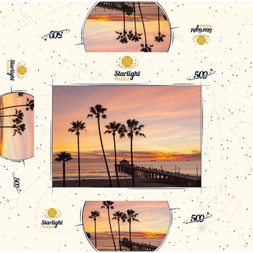 Manhattan Beach Pier - Sunset with Silhouetted Palms 500 Jigsaw Puzzle box 3D Modell