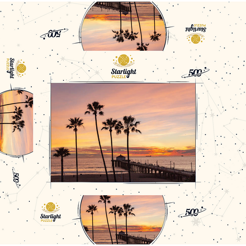 Manhattan Beach Pier - Sunset with Silhouetted Palms 500 Jigsaw Puzzle box 3D Modell