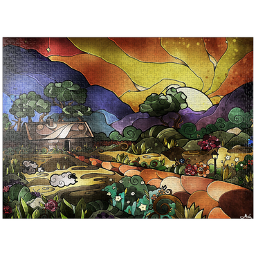 puzzleplate The Shepherds Cottage Stained Glass 1000 Jigsaw Puzzle