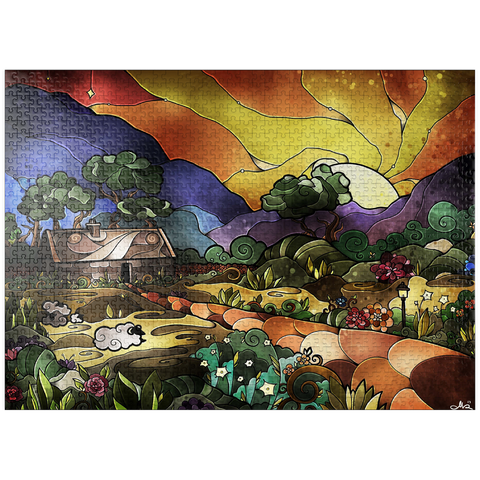 puzzleplate The Shepherds Cottage Stained Glass 1000 Jigsaw Puzzle