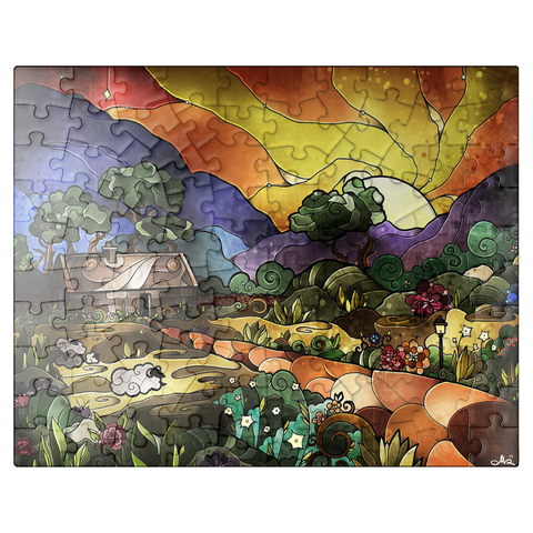 puzzleplate The Shepherds Cottage Stained Glass - Mandie Manzano 100 Jigsaw Puzzle