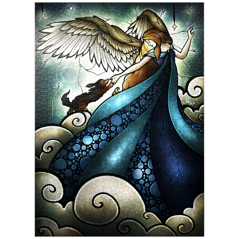 puzzleplate All Dogs Do Go To Heaven Stained Glass 1000 Jigsaw Puzzle