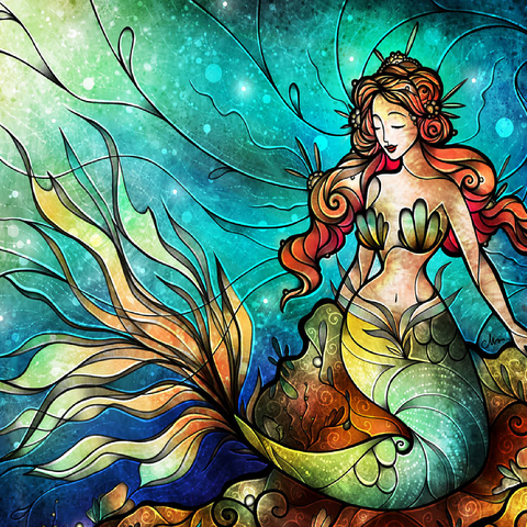 The Serene Siren Stained Glass - Mandie Manzano 100 Jigsaw Puzzle 3D Modell
