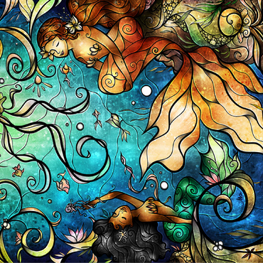 Friends Under the Sea Stained Glass - Mandie Manzano 100 Jigsaw Puzzle 3D Modell