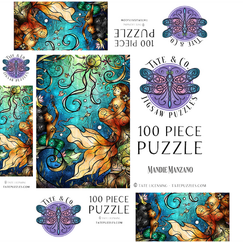 Friends Under the Sea Stained Glass - Mandie Manzano 100 Jigsaw Puzzle box 3D Modell