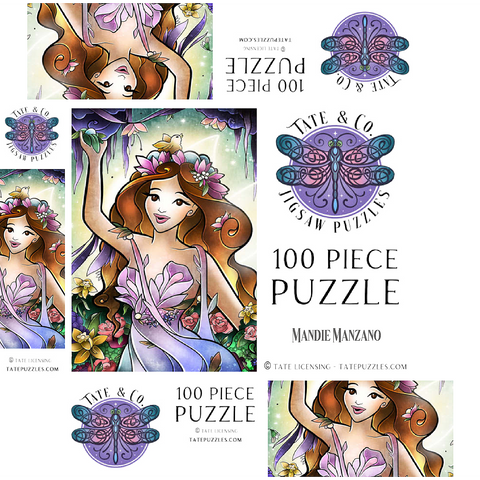 Flora the Fairy of Spring Stained Glass - Mandie Manzano 100 Jigsaw Puzzle box 3D Modell