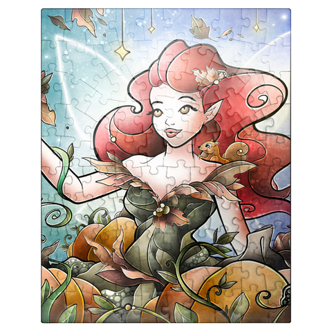 puzzleplate Hazel the Fairy of Autumn Stained Glass - Mandie Manzano 100 Jigsaw Puzzle