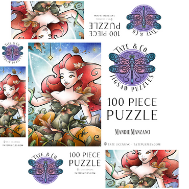 Hazel the Fairy of Autumn Stained Glass - Mandie Manzano 100 Jigsaw Puzzle box 3D Modell