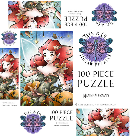 Hazel the Fairy of Autumn Stained Glass - Mandie Manzano 100 Jigsaw Puzzle box 3D Modell