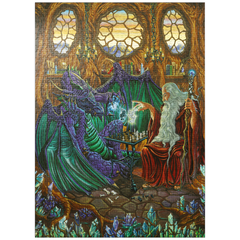 puzzleplate Old Friends at Play Wizard & Dragon Chess 1000 Jigsaw Puzzle