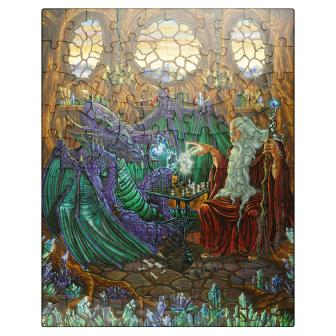 puzzleplate Old Friends at Play Wizard & Dragon Chess - Ed Beard Jr 100 Jigsaw Puzzle
