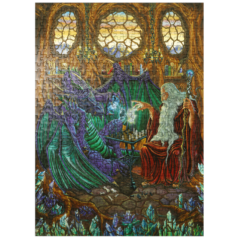 puzzleplate Old Friends at Play Wizard & Dragon Chess 500 Jigsaw Puzzle