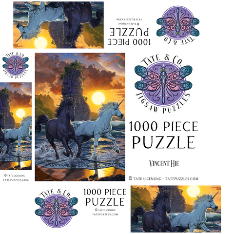 Unicorns in Sunset - Vincent Hie 1000 Jigsaw Puzzle box 3D Modell