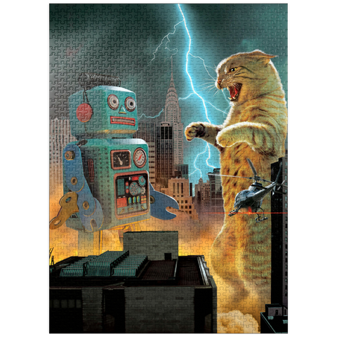 puzzleplate Catzilla Vs Robot Movie Cats- Vincent Hie 1000 Jigsaw Puzzle
