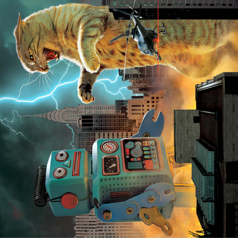Catzilla Vs Robot Movie Cats- Vincent Hie 100 Jigsaw Puzzle 3D Modell