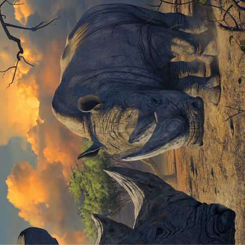 Rhino Stand Off - Vincent Hie 100 Jigsaw Puzzle 3D Modell