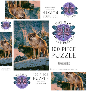 Wolf Couple in Sunset - Vincent Hie 100 Jigsaw Puzzle box 3D Modell