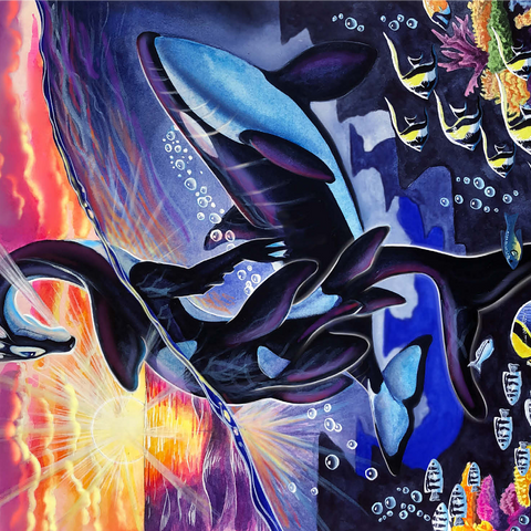 Ocean's Sunrise Orca - Carla Morrow 1000 Jigsaw Puzzle 3D Modell