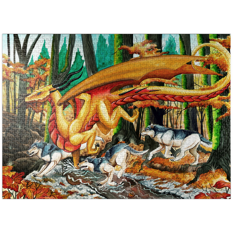 puzzleplate Running Free Dragon with Wolves - Carla Morrow 1000 Jigsaw Puzzle