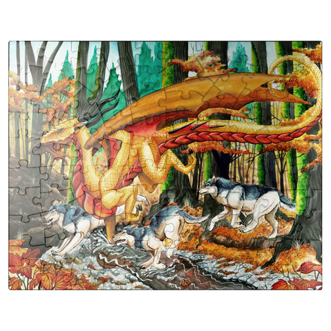 puzzleplate Running Free Dragon with Wolves - Carla Morrow 100 Jigsaw Puzzle