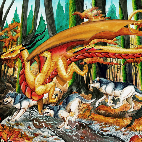 Running Free Dragon with Wolves - Carla Morrow 100 Jigsaw Puzzle 3D Modell