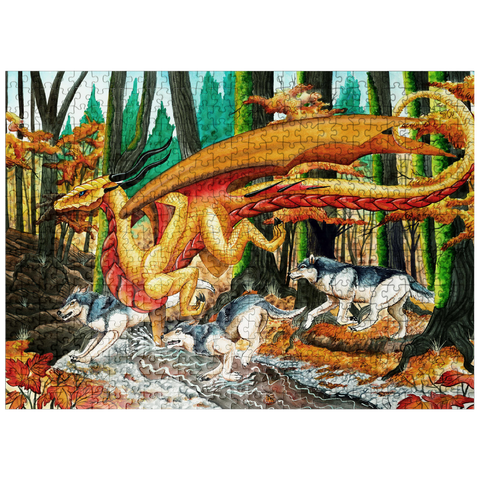 puzzleplate Running Free Dragon with Wolves - Carla Morrow 500 Jigsaw Puzzle