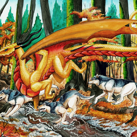 Running Free Dragon with Wolves - Carla Morrow 500 Jigsaw Puzzle 3D Modell