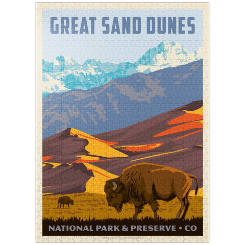 puzzleplate Great Sand Dunes National Park: Bison, Vintage Poster 1000 Jigsaw Puzzle