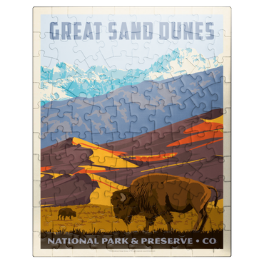 puzzleplate Great Sand Dunes National Park: Bison, Vintage Poster 100 Jigsaw Puzzle