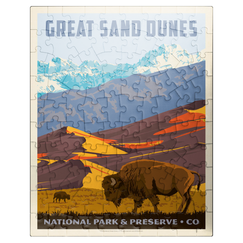 puzzleplate Great Sand Dunes National Park: Bison, Vintage Poster 100 Jigsaw Puzzle