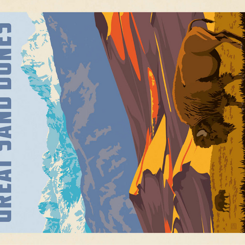 Great Sand Dunes National Park: Bison, Vintage Poster 100 Jigsaw Puzzle 3D Modell
