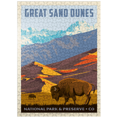 puzzleplate Great Sand Dunes National Park: Bison, Vintage Poster 500 Jigsaw Puzzle